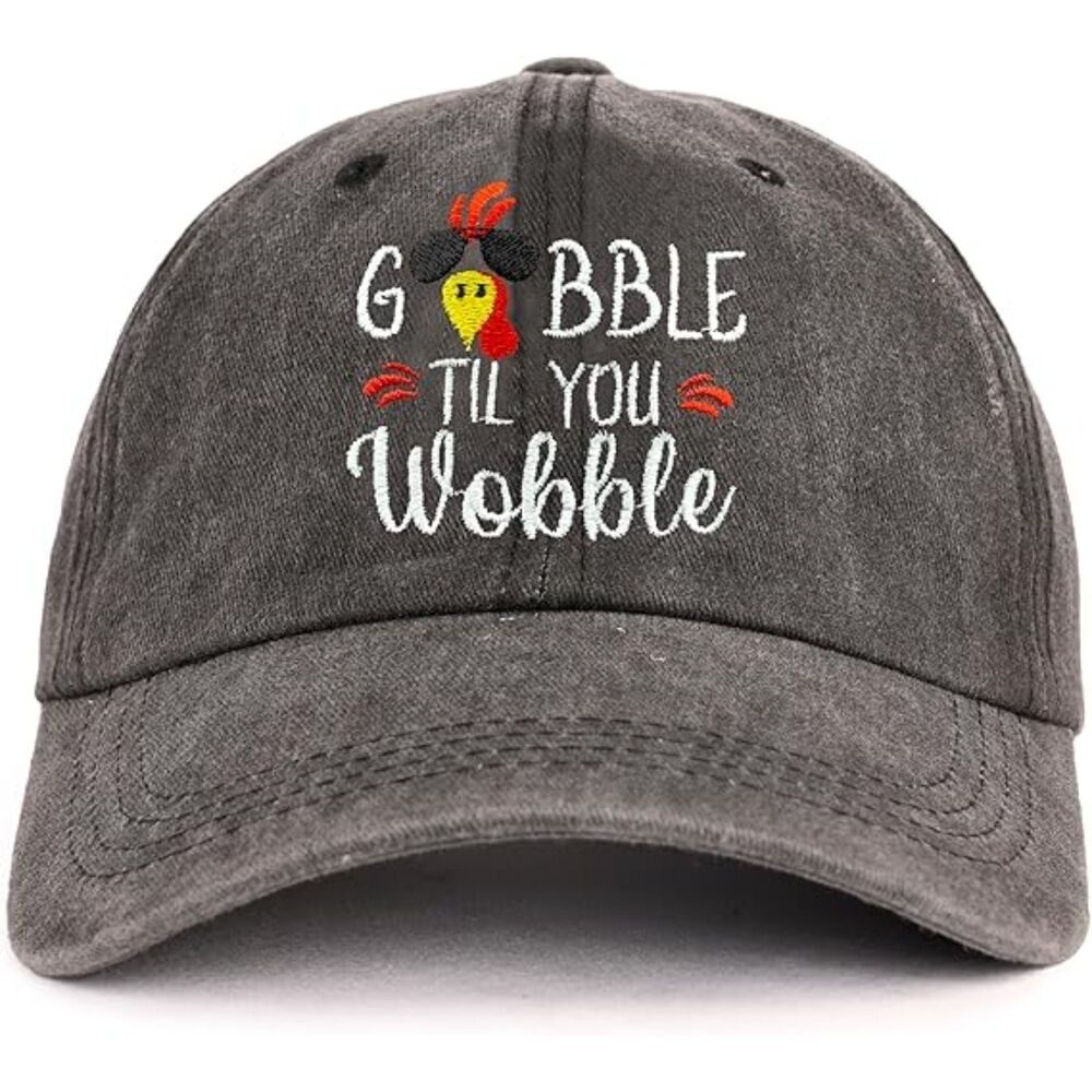 Unisex Light Black 100% Cotton Thanksgiving Turkey Embroidery Adjustable Cap